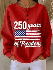 abordables Día de la Independencia Top-Día de la Independencia Aniversario Americano Patriótico Sudaderas con Capucha de Mujer Gráficas Letras Moda Casual Impresión de Manga Larga Cuello Redondo Calle Casual Botones Azul Negra Roja
