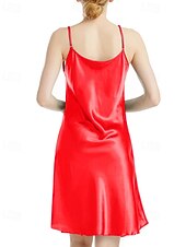 abordables Bodies para mujeres-Mujer Bata de noche Casual Suave Satén Color puro Espalda al Aire Vestidos Diario Hogar Cama Sin Mangas Correas Azul cielo Negro Amarillo Rojo Morado Verano Delgado