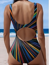 preiswerte Einteilige Badeanzüge-Damen Einteiler Badeanzug Schlankmachend Monokini Slips Bauchkontrolle Hohe Taille Schmal Rückenfrei Urlaubs Vintage Ombre Grafik U-Hals Ärmellose Badeanzüge