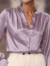 cheap Dressy Blouses-Women's Shirt Elegant Satin Top Summer Tops Ruched Patchwork Print Leopard Plain Elegant Vintage Ladies Long Sleeve V Neck Regular Tops Daily Work Holiday Light Purple Summer Spring