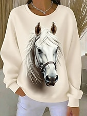 ieftine Vârfurile animalelor-Pentru femei Pullover Imprimeu Grafic Animal Cald Clasic Casual Manșon Lung Stil Nautic Topuri obișnuite Casual Casă Stradă Alb Galben Bej Primăvară Toamnă Iarnă