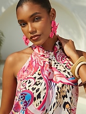 abordables Trajes de blusa para mujer-Top de tirantes rosa con estampado paisley y satén sedoso de Blush&amp;Beast