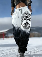 olcso Grafikus nadrág-Női Viking Sovány Melegítőnadrágok Szabadság Szüret Divat Bokáig érő Magas derék Toll Zsinór Kollázs Elasztikus derékpánt Mokaszinok Nagy rugalmasságú Szabadtéri Vakáció Előírásos Stétszürke Fekete