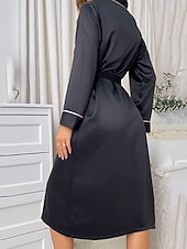 baratos Roupões para mulher-Mulheres manto Casual Macia Seda Retalhos Cordões Patchwork Diário Casa De Cama Manga Longa Decote V Preto Rosa Vermelho Cáqui Verão Ajuste Largo