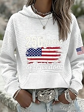 tanie Dzień Niepodległości Top-Amerykański Dzień Niepodległości Rocznica Patriota Kobiecy Pullover Hoodie Sweter Graficzny Litera Ciepły Casual Nadruk Długi Rękaw Z Kapturem Casual Ulica Codzienna Odzież Nadruk Czarny Biały