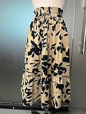 tanie Spódnice casualowe-Damskie Elegancja Moda Codzienny Midi Wysoka talia Spódnice Kwiatowy Ściągana na sznurek Nadruk Średnio elastyczny Codzienny Ulica Granatowy Czerwone wino Czarny Zielony Lato