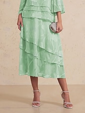  Γυναικεία Κομψό Μίντι Μεσαία Μέση Φούστες Φλοράλ Δαντέλα Με Βολάν Πολυεπίπεδο Μικροελαστικό Ημερομηνία Καθημερινά πράσινο φασκόμηλο Άνοιξη, Φθινόπωρο, Χειμώνας, Καλοκαίρι