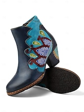 Χαμηλού Κόστους Γυναικεία παπούτσια-Γυναικεία Καρναβαλικά Μπότες Μπλέ Mardi Gras με Μπλοκ Τακούνι - Ποιότητα Δερμάτινη δέρμα Κεντημένο Vintage Λαογραφικό Στυλ Υποστηρικτικά Τακούνια για Παρελάσεις Κοστούμια Καθημερινή Χρήση και