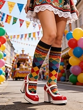 tanie Buty damskie-Fioletowe platformy z białymi akcentami na karnawał Mardi Gras – retro styl karnawałowy idealne na festiwalne parady i wydarzenia