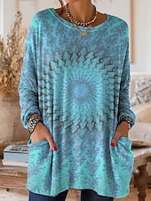 ieftine tricou boho-Pentru femei Tricou Buzunar Imprimeu Ombre Grafic Epocă Modă Stilat Manșon Lung Stil Nautic Topuri obișnuite Zilnic Ieșire Sfârșit de săptămână Albastru piscină Roz Îmbujorat Trifoi Primăvară Toamn