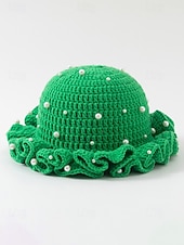 abordables Accesorios-Gorro de punto con trébol y perlas para mujer, varios colores, perfecto para el Día de San Patricio, Carnaval y uso diario.