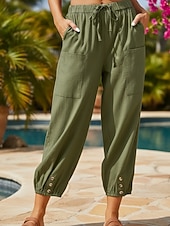 economico Fondi-Per donna Pantaloni capri Pantaloni in cotone e lino Chinos Pantaloncini Estivi Streetwear Casual Lunghezza intera Vita media Semplice Coulisse Tasca Confortevole Inelastico Quotidiano All'aperto