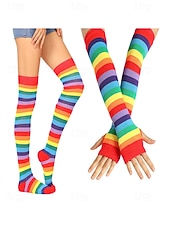 abordables Accessoires-Ensembles de chaussettes et gants à rayures montantes Mardi Gras pour femmes plusieurs couleurs design amusant et coloré parfaits pour le carnaval et les bals masqués