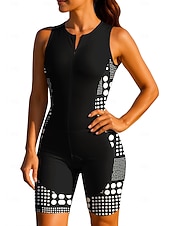 お買い得  ウィメンズトライアスロンウェア-女性用 サイクリングジャージー トライスーツ ダウンヒルジャージー ノースリーブ 夏 春 秋 ブラック 幾何学模様 波点 おかしい バイク サンスクリーン UV耐性 3Dパッド サイクリング 速乾性 スポーツ 衣類