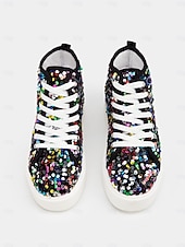 cheap Women's Shoes-Women's Mardi Gras Black Colorful Sequin High-Top Sneakers – Trendy Festival Shoes for Carnival, Parades and Street Parties