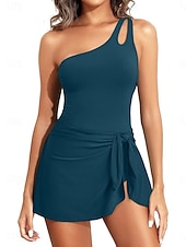 levne Jednodílné plavky-Dámské jednodílné plavky se sukní monokini kontrola bříška vysoký pas štíhlé bez zadního dílu na dovolenou na pláž s jednobarevným asymetrickým výstřihem bez rukávů