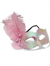olcso kiegészítők-Női kék-zöld fényes tollas álarc a Mardi Gras-ra – Elegáns velencei karneváli jelmez kiegészítő textúrált mintával bulikhoz és bálokhoz