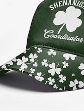 abordables Día de San Patricio-Gorra de poliéster para hombre, "Coordinador de Shenanigans" con estampado de trébol, varios colores, perfecta para el Día de San Patricio y para uso diario.
