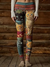 economico -Per donna Leggings Leggings comodi Vacanza Casual Lunghezza intera Vita Alta Grafico Gatto Stampa Comodità Confortevole Alta elasticità Casuale Quotidiano Vacanza Verde Primavera Autunno Vestibilit