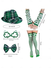 رخيصةأون مُكَمِّلات-قبعة نسائية خضراء منقوشة بنقشة مربعات ليوم القديس باتريك، نظارات برسيم، قفازات، ربطة عنق &amp;طقم جوارب مخططة – إكسسوارات احتفالية ممتعة لاحتفالات عيد القديس باتريك