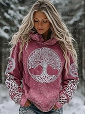 billige Boho topper-Dame Pullover hettegenser-genser Grafisk Dyr Batikkfarget Elegant Punk Årgang Langermet Med hette Vanlige topper Avslappet Hjem Gate Blå Svart Rosa Vår Høst