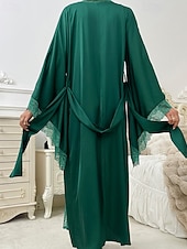 Χαμηλού Κόστους Γυναικεία Πιτζάμες Onesies-Γυναικεία Ρόμπα Καθημερινό Μαλακή Σατέν Μονόχρωμες Δαντέλα Παντελόνι Καθημερινά Σπίτι Κρεβάτι Μακρυμάνικο Λαιμόκοψη V Μαύρο Λευκό Κρασί Ρουμπίνι Καφέ Καλοκαίρι Άνοιξη Κανονικό