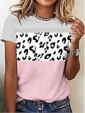 ieftine Tricou cu dungi și geometric-Pentru femei Tricou Imprimeu Grafic Dungi Epocă Stilat Clasic Manșon scurt Stil Nautic Topuri obișnuite Zilnic Negru Roz Îmbujorat Vară Primăvară