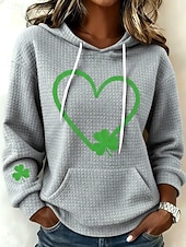 cheap St Patrick's Hoodies &amp; Sweatshirts-St Patrick's Day Women's Pullover Hoodie Sweatshirt Graphic Shamrock Casual Long Sleeve Hooded Regular Tops Casual Street Pocket Print Ash Black White Pink Summer Spring Fall