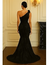 cheap Mermaid Evening Dresses-Mermaid Trumpet Floor Length Beaded Eembroidered Formal Dresses Mother of the Bride Dress Evening Gown Formal Dress Elegant Vintage Sleeveless One Shoulder Wedding Formal Lace with Floral Print