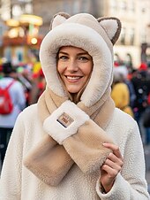 お買い得  アクセサリー-女性用ファーフード付きスカーフ - 2-in-1耳付きマルディグラスハットとスカーフセット、カーニバル、冬のコスプレ、およびコスチュームパーティー用の多色