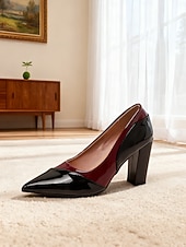 halpa Avokkaat paksulla korolla-naisten kaksiväriset lakatut tekonahkaiset lohkokorkoiset avokkaat – teräväkärkiset työkengät toimistoon, business casual -käyttöön ja arkikäyttöön