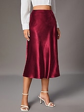 Недорогие Юбки-Жен. Элегантный стиль Мода На каждый день Средней длины Завышенная Подол Полотняное плетение Пэчворк Слабоэластичная Повседневные Для улицы Винный Абрикосовый Военно-зеленный Красный Лето