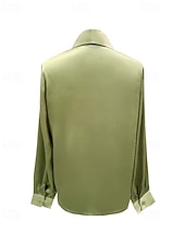 Χαμηλού Κόστους Επίσημες Μπλούζες-Γυναικεία Πουκάμισο Κομψή Σατέν Μπλούζα Μπλούζα Κουμπιά Σκέτο Στυλάτο Καθημερινό Μακρυμάνικο Λαιμόκοψη V Κανονικά μπλουζάκια Καθημερινά Αργίες Εξόδου Πράσινο του τριφυλλιού Καλοκαίρι Άνοιξη