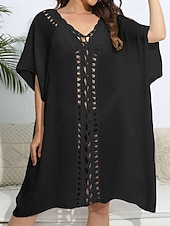 levne Kaftans-Dámské Plavky Přehozy Šaty do vody Sleva až 30% Plavky Vystřižený prázdniny Oblečení na pláž Pevná barva Do V Krátké rukávy Plavky