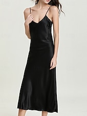 Χαμηλού Κόστους Γυναικεία Νυχτικά &amp; Sleepshirts-Γυναικεία Νυχτικιά Καθημερινό Μαλακή Σατέν Μονόχρωμες Εξώπλατο Φορέματα Καθημερινά Σπίτι Κρεβάτι Αμάνικο Λουριά Μαύρο Σαμπανιζέ Ανθισμένο Ροζ Ρουμπίνι Πράσινο του τριφυλλιού Καλοκαίρι Χαλαρή Εφαρμογή