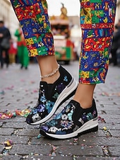 Недорогие Ботинки женские-Женские черные с блестками кроссовки на платформе для Марди Гра - сверкающая праздничная повседневная обувь для карнавальных парадов костюмированных вечеринок уличных празднований и веселых выходных