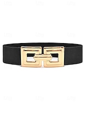 Недорогие День святого Валентина-Эластичный нейлоновый пояс для женщин с квадратной золотой пряжкой, доступен в нескольких цветах, идеально подходит как для повседневной носки, так и для торжественных случаев.