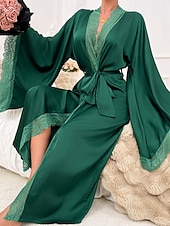 Χαμηλού Κόστους Γυναικεία Πιτζάμες Onesies-Γυναικεία Ρόμπα Καθημερινό Μαλακή Σατέν Μονόχρωμες Δαντέλα Παντελόνι Καθημερινά Σπίτι Κρεβάτι Μακρυμάνικο Λαιμόκοψη V Μαύρο Λευκό Κρασί Ρουμπίνι Καφέ Καλοκαίρι Άνοιξη Κανονικό