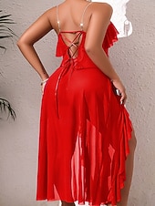 tanie Jednoczęściowe piżamy (kombinezony) damskie-Damskie Odzież domowa Koszula nocna Moda Seksowny Codzienny Czyste kolory Niejednolita całość Siateczka Sukienka Dom Urlop Bez rękawów W serek Czarny Biały Wino Czerwony Lato Wiosna Regularny