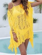 رخيصةأون قفطان-نسائي ملابس السباحة تغطية الجسم فستان السباحة ملابس السباحة مقصوص هامش العطلة ملابس الشاطئ لون الصلبة دون الكتف كم قصير بدلة سباحة