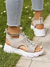 preiswerte Sport Sandalen-Beigefarbene, sportliche Damensandalen – atmungsaktive Zehensandalen mit Schnürverschluss, ideal für Spaziergänge im Park, Strandtage und Outdoor-Abenteuer.