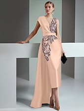  Sheath Column Floor Length Beaded Eembroidered Formal Dresses Mother of the Bride Dress Cocktail Dresses Ball Gown with Overskirt Elegant Glittering Floral Sleeveless V Neck Wedding Formal Satin