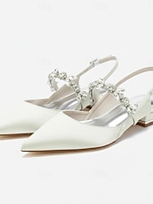 economico sposa-eleganti ballerine da sposa per matrimoni in giardino e in municipio, scarpe da sposa bianche a punta con cinturino in cristallo