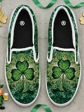  Dámské nazouvací tenisky na Den svatého Patrika s roztomilým potiskem pejsků a jetelů – pohodlné zelené plátěné boty na průvody, festivaly i běžné nošení