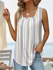 Недорогие Цветочные блузки-Жен. Рубашка Футболка Пэчворк С принтом Сплошной цвет Цветочный принт Графика Элегантный стиль Стиль Классика Без рукавов U-образный вырез Обычные топы Повседневные На выход выходные