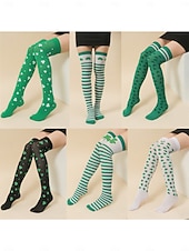 voordelige St. Patrick&amp;#39;s Day-Damessokken in St. Patrick's Day-groen, tot de knie, met klavertje vier – perfect voor feestelijke gelegenheden en de feestdagen.