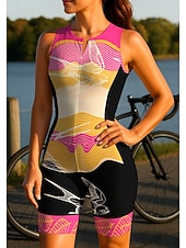 Недорогие Женская одежда для триатлона-Жен. Велокофты Костюм для триатлона Сноуборд Джерси Без рукавов Лето Весна Осень Фиолетовый Зеленый Розовый с красным Лист Геометрический принт Птица Градиент Полосы / волосы Велоспорт