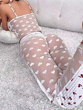 voordelige Valentijnsdag Slaap &amp; Lounge-Dames Pyjamaset Geliefden Sexy Casual Lip Gestipt Elastische taille Singlet Pantalon Dagelijks Huis Mouwloos hihnat Zwart Wit Rood Zomer Lente Strak
