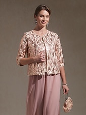 abordables Blouses Florales-Femmes Hauts à paillettes Paillettes Broderie Géométrique Élégant Manche 3/4 Col mandarin Hauts Réguliers Soirée Tenue de soirée Tenue formelle Rose Claire Été Printemps Automne