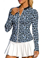 abordables Chemise pour femmes-Femmes Animal Léopard Hauts Chemise T-shirt de sport T-shirt POLO manche longue Fermeture éclair Classique Sportif UPF50+ Résistant aux UV Entraîneur Protection UV Haute élasticité Pilates